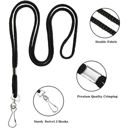 KAKAMINA 120 Pack Badge Lanyards, for ID Badges, Black Lanyard Badge Holder Office Business Card Lanyards Key Lanyards Students ID Card with 18" Inch and J Hook(Black)
