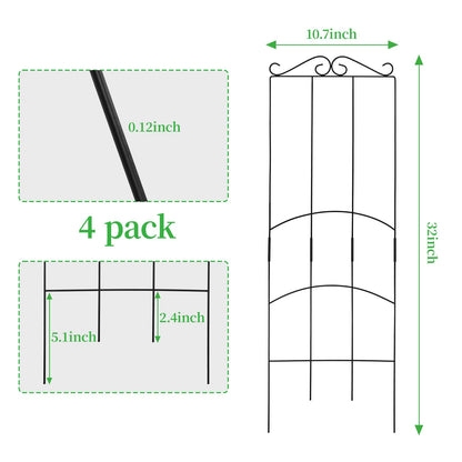 DYBEEDUAL 32 Inch Metal Plant Trellis for Climbing Plants Outdoor，4 Pack Garden Trellis for Potted Climbing Plants Indoor Houseplants Flowers Vine Ivy,Black,Rectangle