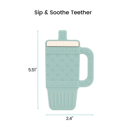 Lulyboo Sip & Soothe Silicone Teether 3 Pack - Food-Grade Soft Silicone, Textured Fruit-Shaped Teething Toys with Easy-Grip Handles for Sensory Development, Soothing Relief, Portable & Easy Clean