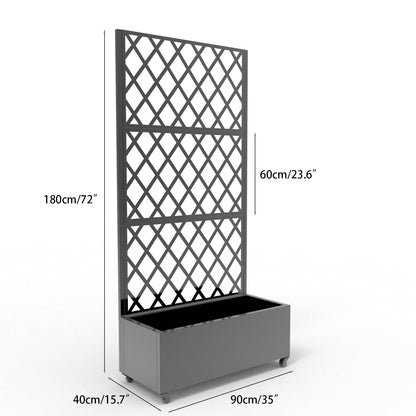 GarveeLife Metal Planter Box, with Diamond Lattice Trellis Planter Box, for Climbing Plants and Vines, Galvanized Raised Garden Bed on Wheels, Garden Bed with Trellis(72 in x35 in Black)