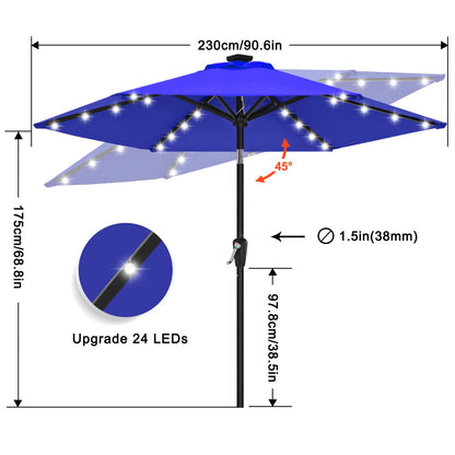 ABCCANOPY Durable Solar Led Patio Umbrellas with 24LED Lights 7.5FT (Royal Blue)