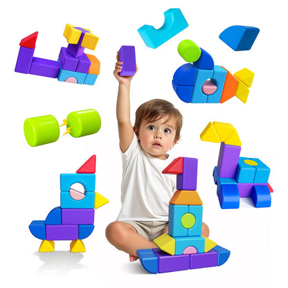 Pairez Toys Magnetic Building Blocks for Toddlers 3+, Large Magnetic Stacking Blocks in 8 Shapes, Montessori Building Toy, Colorful Magnet Toys for Kids Ages 3-5 (22PCS)