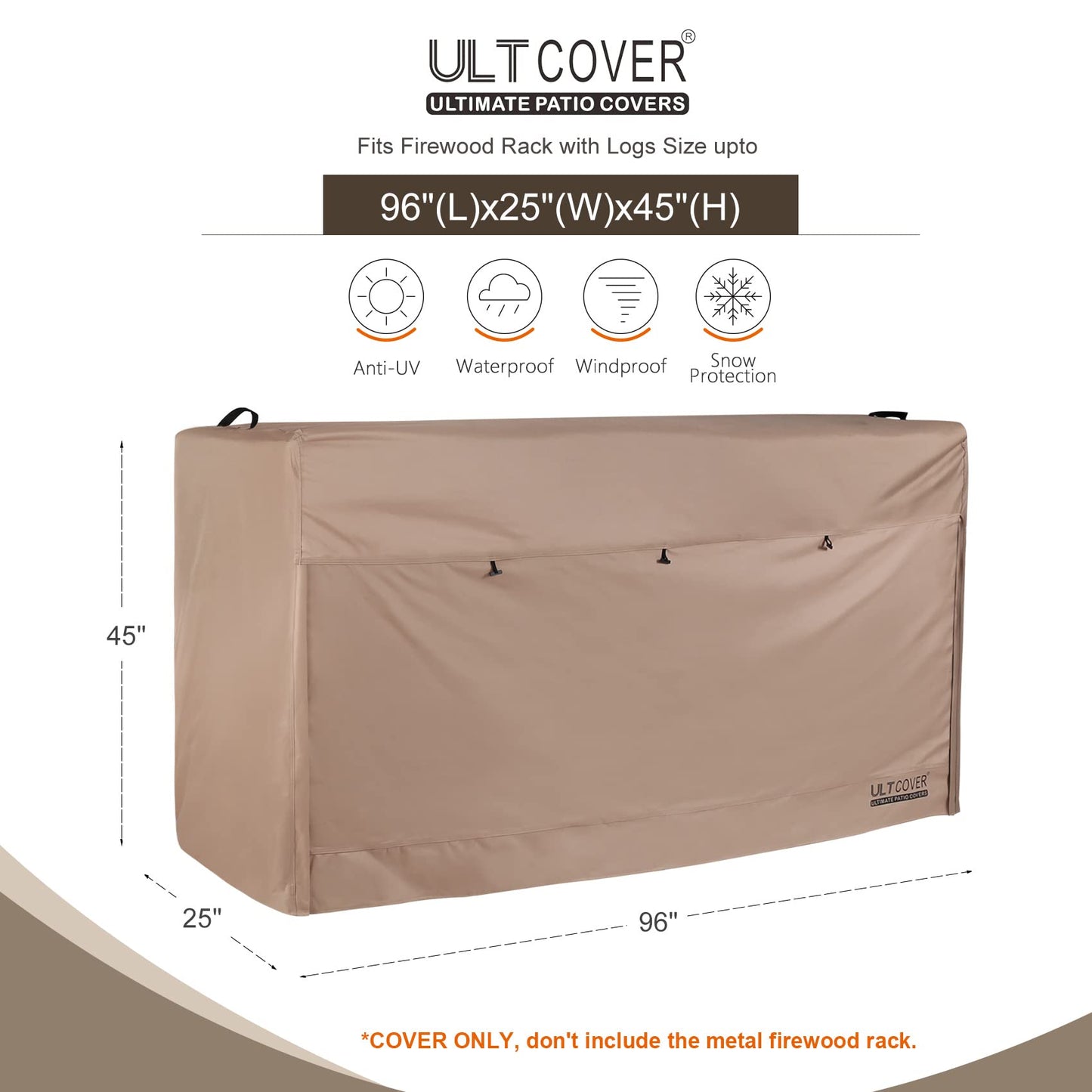 ULTCOVER Waterproof Firewood Racks Cover 8 Feet Heavy Duty Outdoor Logs Holder Stand Cover