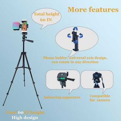 Litchitech Vlogging Kit for iPhone Andriod Phone, Content Creator Essentials,YouTube Begginer Kit with RotatableHolder/Lavalier Microphone/RGB Light/Remote/Extendable Tripod (60IN Tripod)