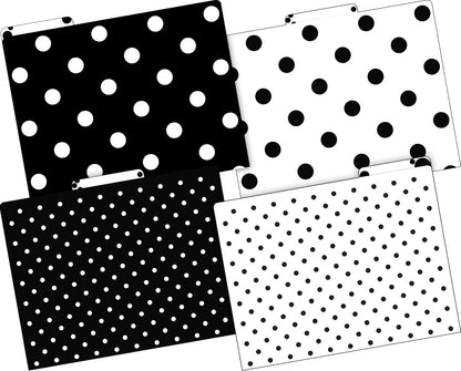 Barker Creek File Folders - Set of 24 Black & White Dot Letter Size Folders, 14pt Stock, Multi-Design Set, 1/3 Cut Tabs, Reversible, Home, School and Office Supplies (4378)