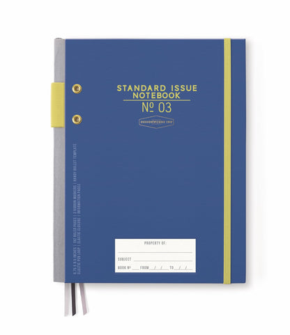 DesignWorks Ink Standard Issue Notebook No. 3, Undated Daily Planner & Writing Journal, 192 Lined Pages, Pen Holder, Small Notebook for Work & Journaling, 6.75 x 8.5 in, Cobalt & Citron