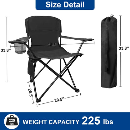 SAILARY Folding Camping Collapsible Chairs Heavy Duty Lawn Chair with Cooler Bag, Storage Pocket, Waterproof Bag Outdoor Arm Chair, Supports 225LBS, Black