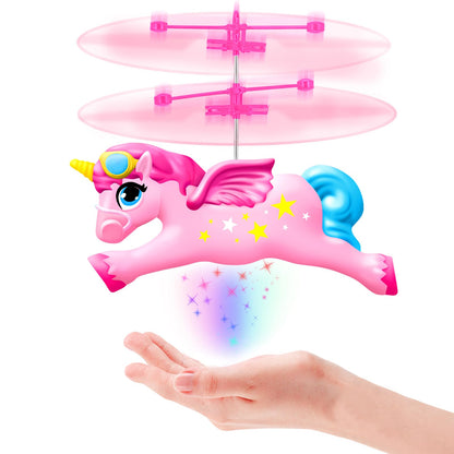 Ynanimery Flying Unicorn Flying Fairy Toys for Girls, Unicorn Toys for Girls Age 6 7 8 9 Teens Birthday, Magic Flying Ball Helicopter Drone Fairy Toy with LED Light for Kids Indoor Play