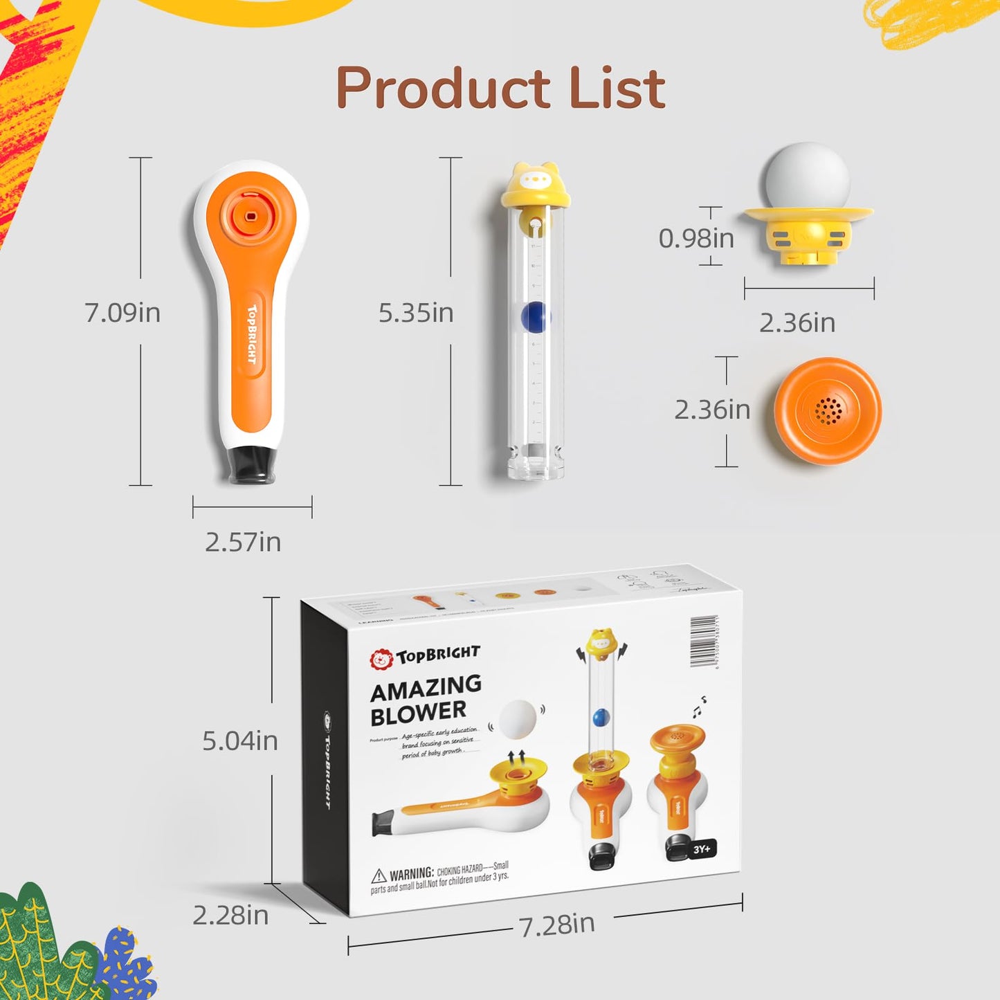 TOP BRIGHT 3in1 Sensory Toys for Toddlers Autism, Montessori Toddler Toys for 3 4 5 Year Old with Whistle, Ball Blowing, Floating Blow Pipe Balls Birthday Gift