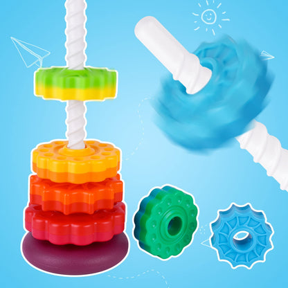NiToy Spinning Stacking Toy for Kids, Rainbow Tower Dual-Color Spinning Wheels Premium Strong BPA-Free ABS Plastic Early Education Fun Learning and Engaging Brain Development Toys (Large 6th Floor)