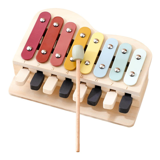 IEATFO 2-in-1 Piano Xylophone Wooden Musical Toy for Toddlers 1-3, Educational Musical Learning Instruments with 8 Colorful Keys, 5 Classic Song Sheets, Montessori Sensory Music Set for Girls Boys