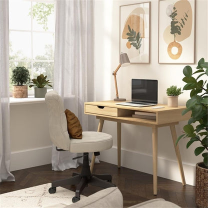 Bush Home Nora 40W Writing Desk in Natural Oak | Compact Writing Table with Storage, Workstation for Home Office or Study Room