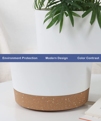 kubvici 2 Pack 8 Inch Planters for Indoor Plants, Plastic Flower Pots Plant Pots Indoor with Drainage Saucer for Outdoor Garden Home Plant, White 8”