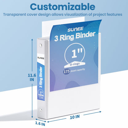 SUNEE 3 Ring Binders 1 Inch 12 Pack, Clear View Binders Bulk Three Ring PVC-Free (Fit 8.5x11 Inches) for School or Office Business Supplies, White
