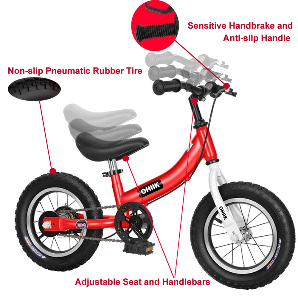 OHIIK Balance Bike 2 in 1 for Kids 2 3 4 5 6 7 Years Old,Balance to Pedals Bike,12 14 16 inch Kids Bike,with Pedal kit,Training Wheels,Brakes (16 inch, Red)