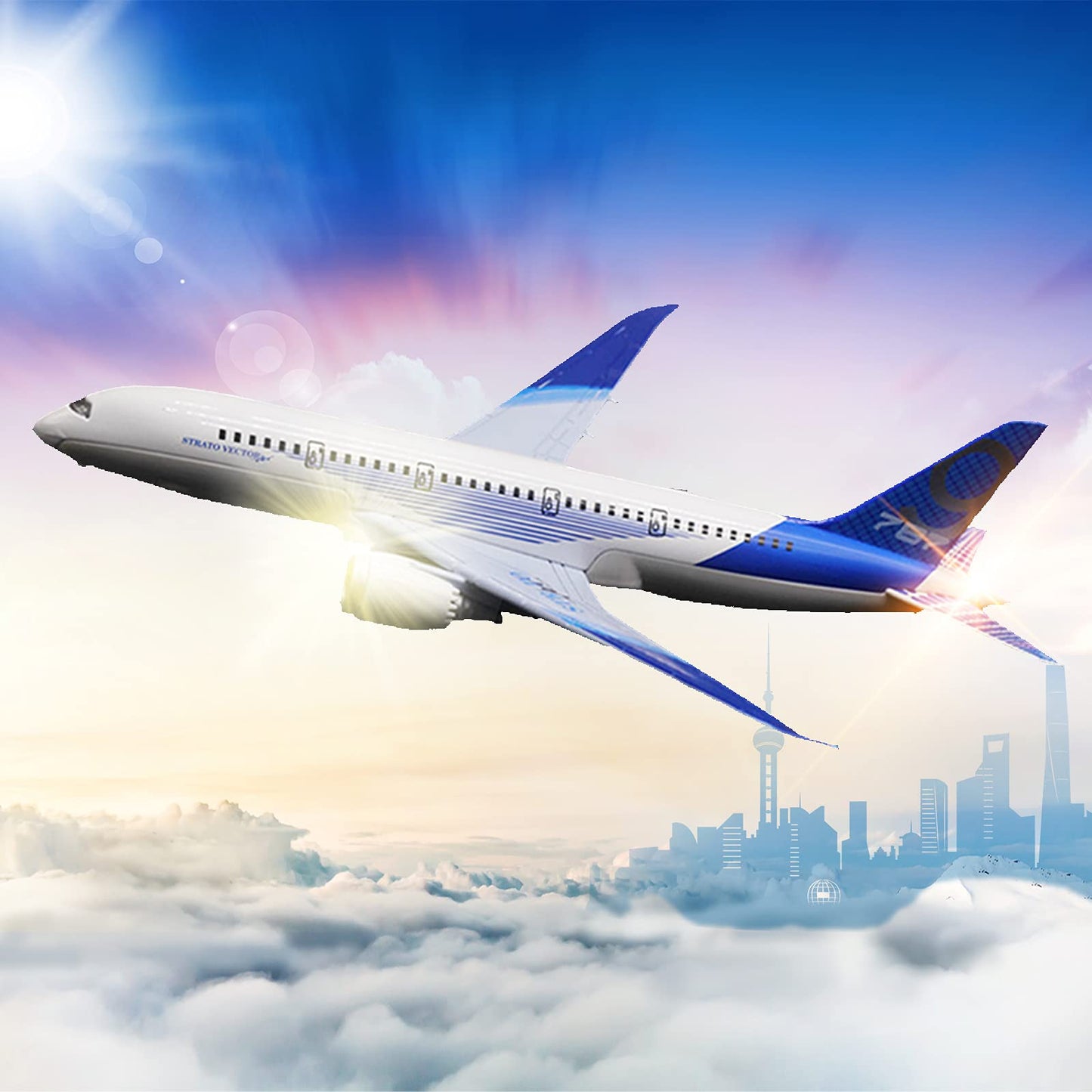 OTONOPI Airplane Toys Bump and Go Airlines Die Cast Metal Model Plane Toy with Lights and Sounds for Kids Blue