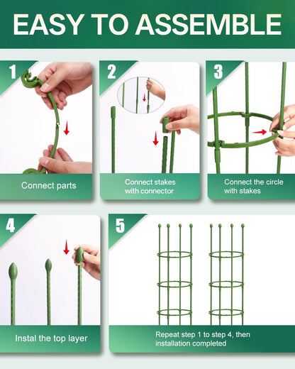 Breeze Touch Tomato Support Cages 2 Pack, Adjustable Tomato Trellis Up to 59 Inch for Garden & Pots, Small Plant Cages, Plant Support for Climbing Vegetables, Flowers, Beans, Cucumber, Peony