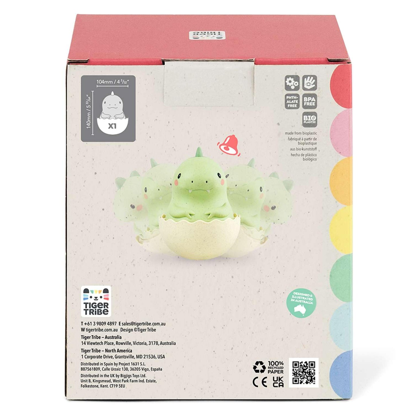 Tiger Tribe: Roly Poly - Dino - Wobbling Tummy Time Toy, Soothing Sensory Play, Gentle Tinkling Sound, Eco Bioplastic, Baby-Infant-Toddler 3mos - 2yrs