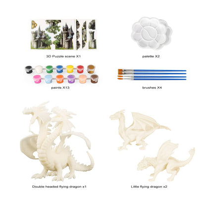 Ferthor Fun Dragon Toys DIY Painting Dragon Kit,Kids Arts Crafts Set with 13 Color Educational Toy to Paint Your Own Christmas Gift for Boys Girls 3 4 5 6 7 8 9 Year Old(3 Dinosaurs)
