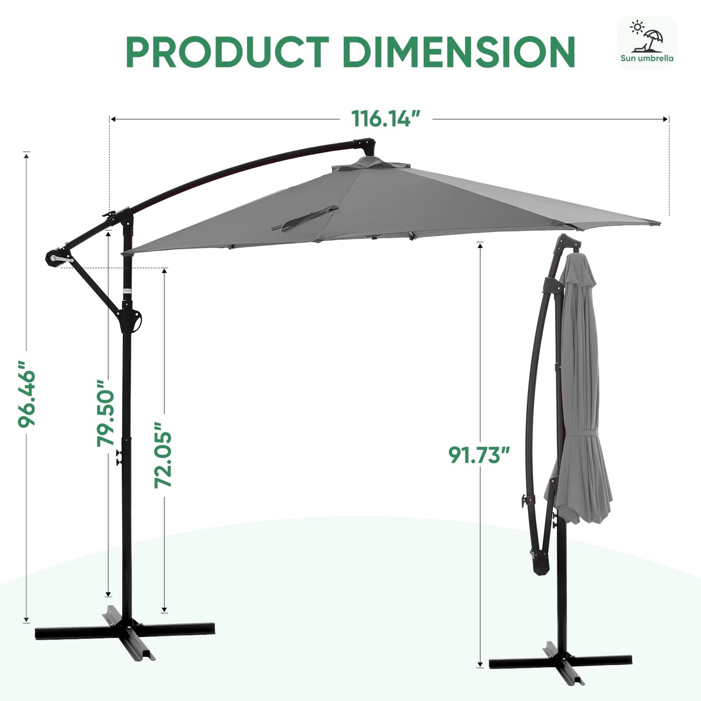 NEWBULIG 10FT Patio Umbrella, Offset Cantilever Outdoor Patio Table Umbrella, UV Protection, Fade Resistant Fabric, Easy Tilt Adjustment for Pool, Deck, Garden, Backyard, Gray