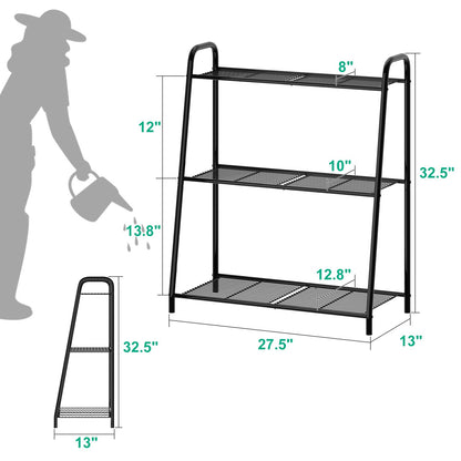 Plant Stand Indoor, Outdoor Tiered Plant Stand, Corner/Metal/Black Plant Shelf