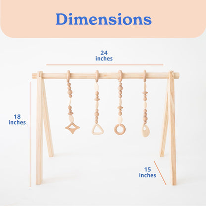 Poppyseed Play Wooden Baby Play Gym | Montessori-Inspired Activity Center with 4 Hanging Toys | Natural Wood & Silicone | Ideal for Tummy Time, Sensory Play & Motor Skill Growth | 0-12 Months