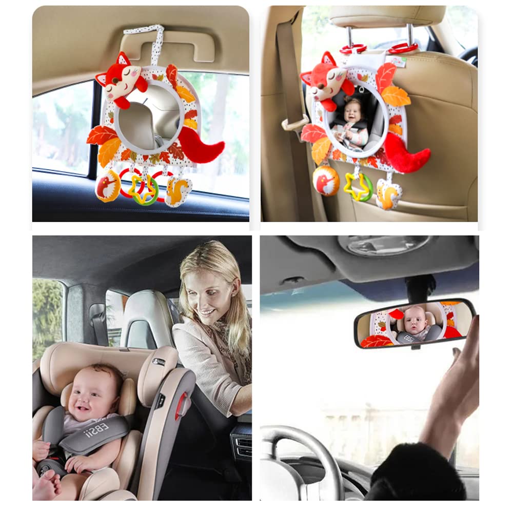 Caterbee Baby Activity Hanging Toy with in-Sight Car Mirror for car seat, Stroller, Crib and Tummy time (Fox)
