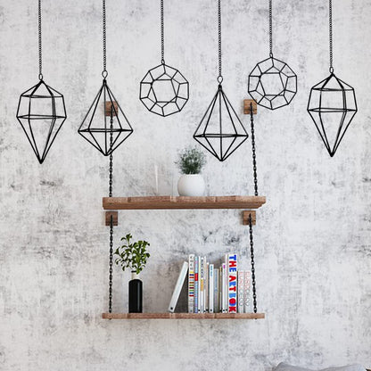 libproqia Iron Air Plant Holder, 6PCS Geometric Tillandsia Stand - Wall Mounted Hanging Planter for Home Office Decor, Black Metal Himmeli Craft for Air Ferns, Small Airplants Display