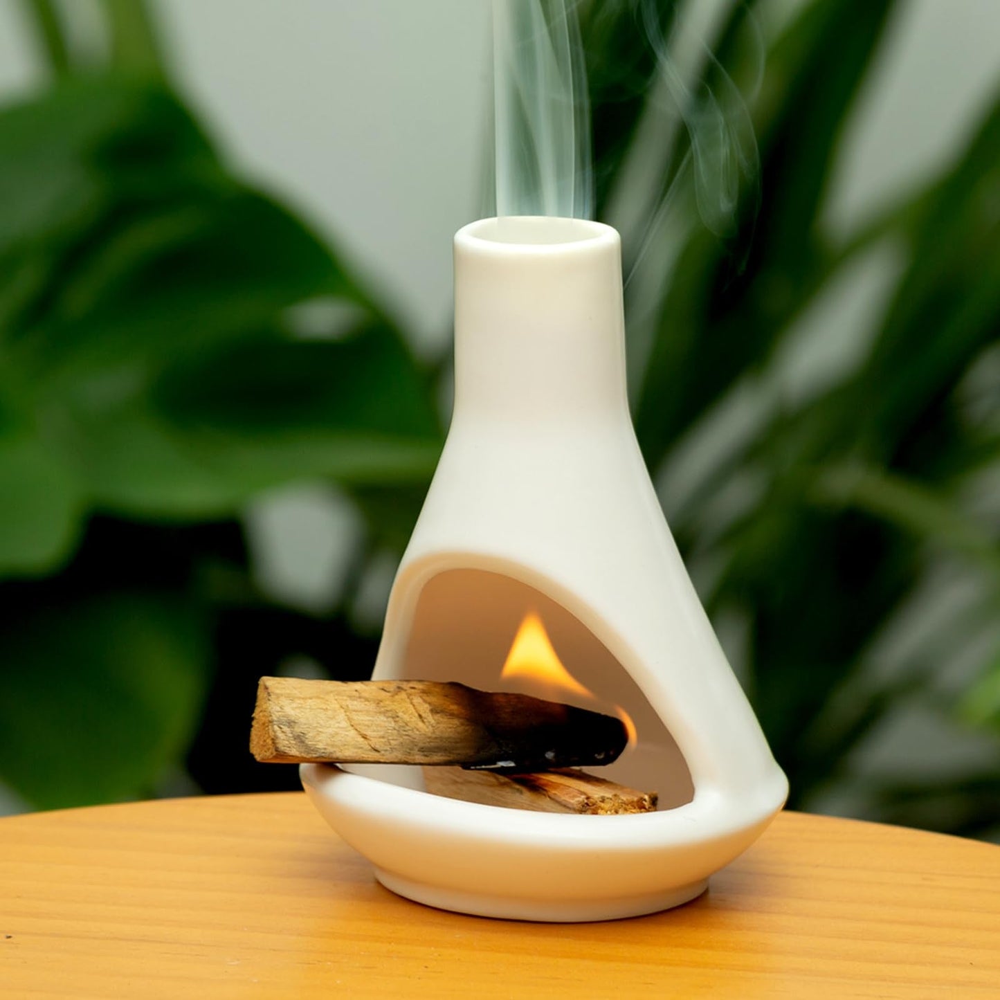 MOUGIGI Ceramic Chiminea Palo Santo Holder and Burner - Modern Medieval Incense Candle and Matchstick Mini Chiminea for Wood Sticks and Bulk Incense with Ash Catcher - Zen-Inspired Home Decor Gift