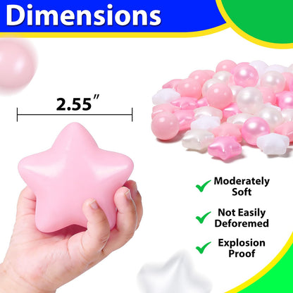 Heopeis Star Ball Pit Balls for Toddlers - 100 200 500 Pack Phthalate & BPA Free Plastic Toy Balls for Kids, Ball Pool Play Tent, Baby Kiddie Pool Water Toys, Party Decoration