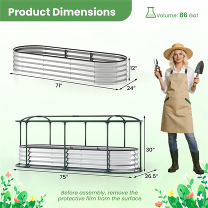 3-in-1 Raised Garden Bed with Greenhouse Cover, Oval Color Steel Planter Box, 6x2x1 Ft, Black (Silver)