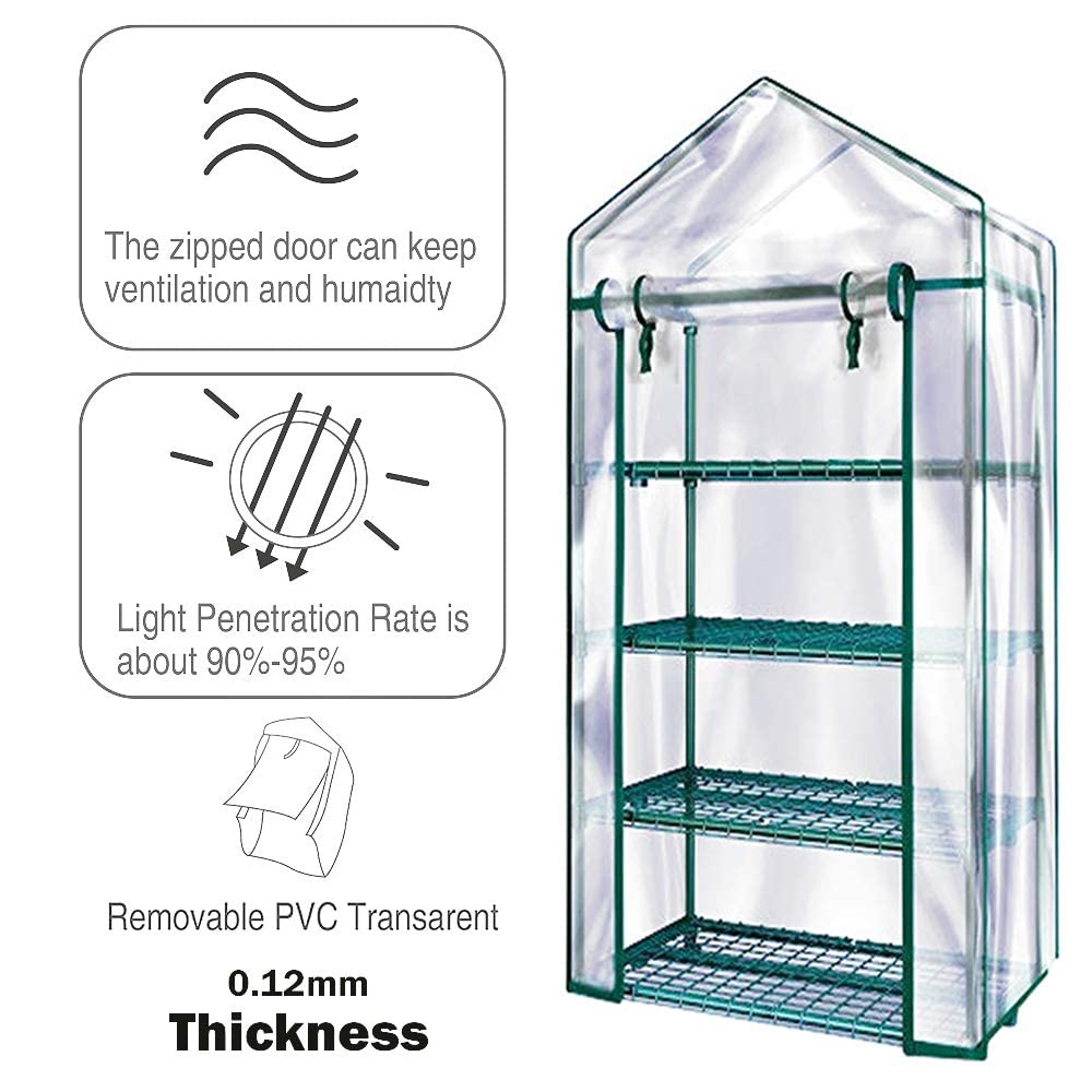 Solution4Patio 4-Tier Garden Mini Greenhouse Indoor/Outdoor Small Greenhouse Plant Shelves with Transparent PVC Thick Cover, Heavy Duty Frame, Double Zipper, 27 in. W x 19 in. D x 63 in. H
