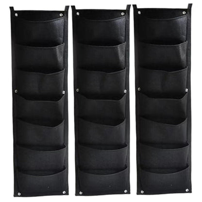 Bonalake Vertical Garden Planter, 3 Pack Felt Wall Hanging Planter with 7 Pockets, Breathable Fabric Vertical Gardenr for Indoor Outdoor Wall Decor, Black, 12x39in