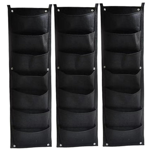 Bonalake Vertical Garden Planter, 3 Pack Felt Wall Hanging Planter with 7 Pockets, Breathable Fabric Vertical Gardenr for Indoor Outdoor Wall Decor, Black, 12x39in