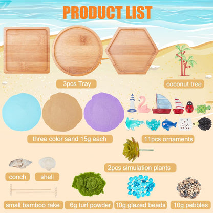 WEBEEDY Japanese Miniature Zen Garden Kit Miniature Ocean Beach Sandbox Decorations Mini Zen Garden Accessories for Christmas Home Office Desktop Decor Gift,Diameter 4/4.2/4.4"(10/10.5/11cm)
