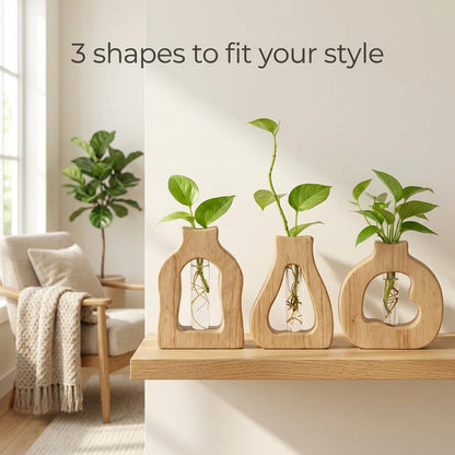 Plant Propagation Station Hanging Stand with Glass Vases for Plants Wall Hanging Wood Stand Indoor Levitating Plant Pot Air Holder Window Boxes for Decor Flowers Holder Test Tubes