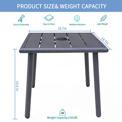 UFavo Home Small Metal Outdoor Side Table with Umbrella Hole, Sqaure Patio Coffee Bistro Table End Table, Umbrella Table with Hole for Poolside Backyard Porch Deck Balcony,19.7x19.7 inches, Gray