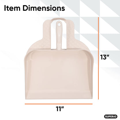 Superio Heavy Duty Plastic Step-on Dustpan with Comfort Grip Handle White, Durable, Lightweight Multi Surface Dust Pan Easy Broom Sweeping, 10-inch Wide, 1-Pack