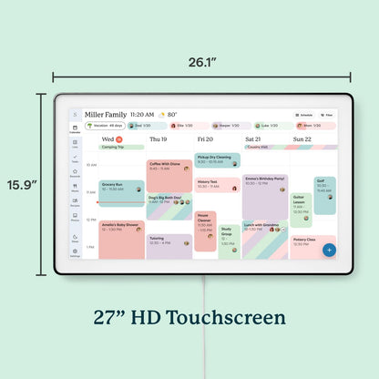 Skylight Calendar Max: 27-Inch Smart Digital Calendar & Chore Chart, Family Organizer with Interactive Touchscreen Display – Wall Mountable in Portrait or Landscape, Charcoal Shadowbox Frame