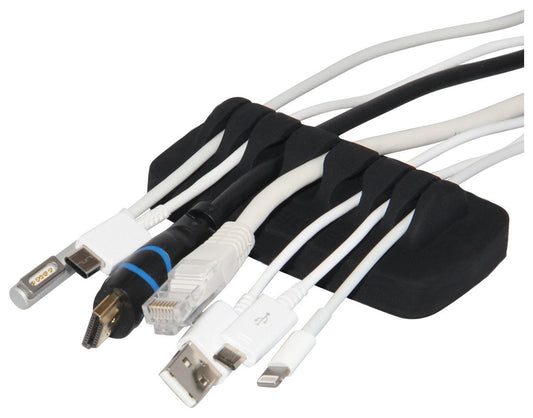 Heaviest Cable Organizer on The Market! Compact and Weighted Desktop Cord Holder and Cable Organizer, Eco-Friendly Silicone, No Bad Smell, Bundled with 4 Reusable Cable Ties! (Black)