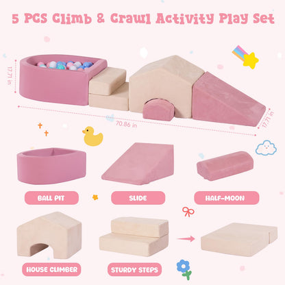 STAOLENE Soft Foam Climbing Blocks for Toddlers 1-3, 5PCS Toddler Climbing Toys, Baby Foam Climbing Blocks, Indoor Climb and Crawl Activity Play Set(Balls Not Included)