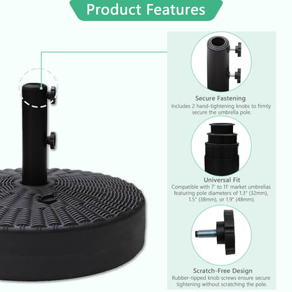 Helios&Hestia 88 lb Heavy Duty Round Plastic Water and Sand Fillable Outdoor Umbrella Base Stand Weight for Patio Market Table Umbrella, Black