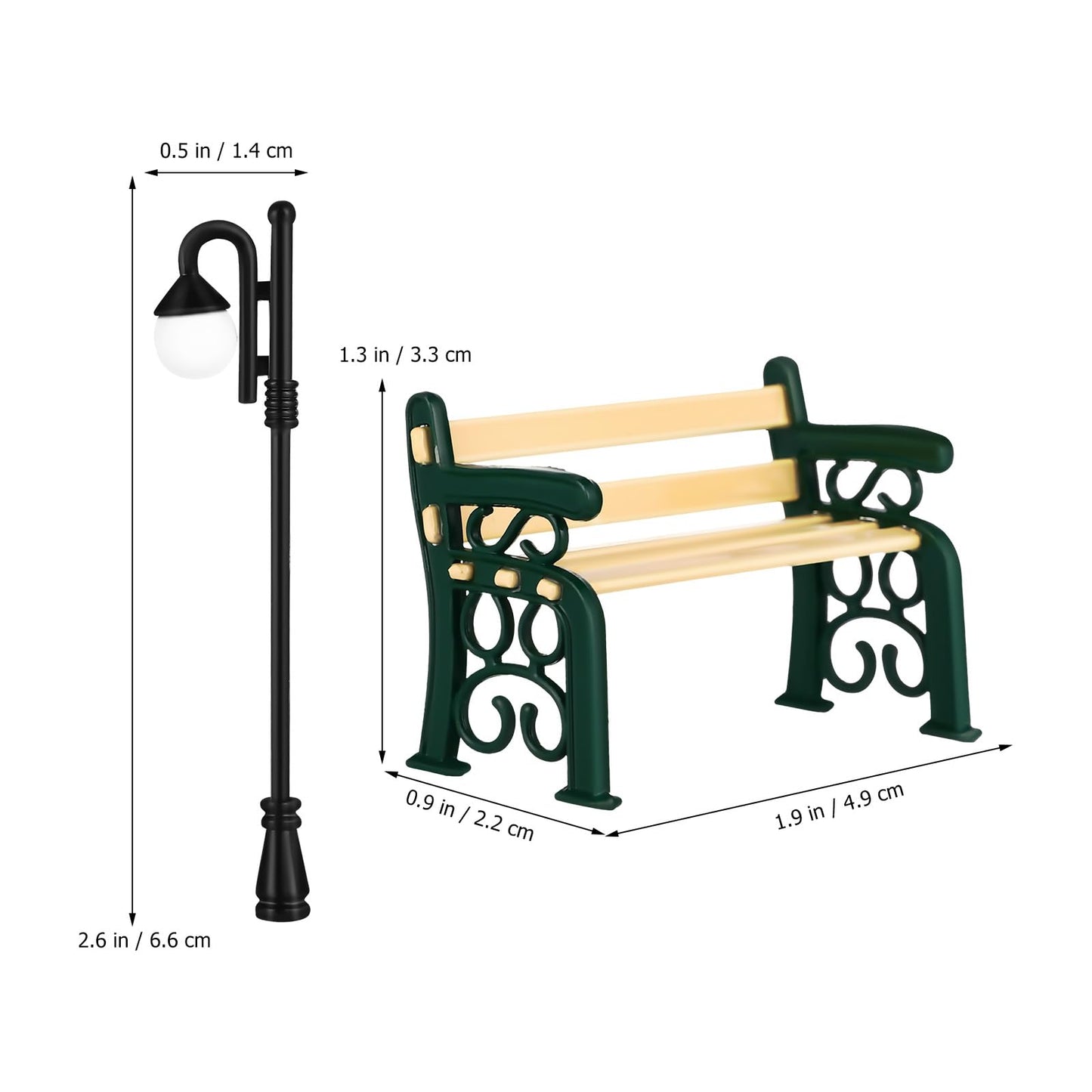 JOINPAYA Miniature Street Bench Set: Dollhouse Miniature Park Bench with Curved Street Lamp Decor Mini Furniture Accessories for Micro Scene Dollhouse Decor