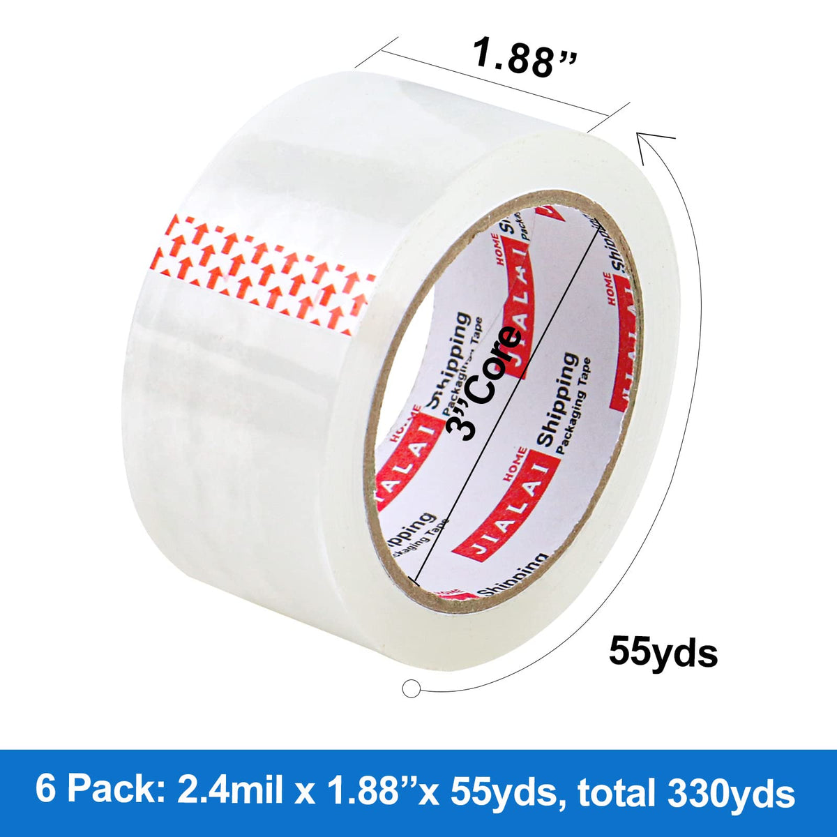 JIALAI HOME Heavy Duty Transparent Packing Tape,6 Rolls with Refillable Dispenser,Industrial Grade Packaging Tape for Shipping Moving Sealing,1.88 inches x 55 Yards Per Roll
