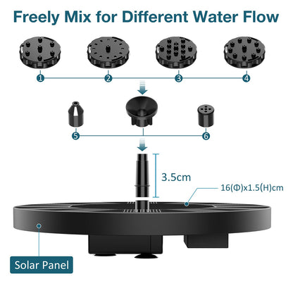 AISITIN 2 x 1.5 W DIY Solar Powered Garden Fountain with 6 Nozzles Effects for Ponds, Bird Bath, Aquarium, Garden Fountain