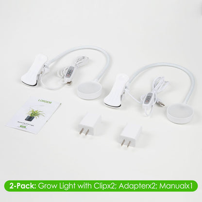 LORDEM Small Pot Clip Grow Light, Full Spectrum LED Plant Grow Lamp for Indoor Growing, Auto On/Off Timer 4/8/12H, Plant Light with 4 Dimmable Brightness Levels, Ideal for Small Indoor Plants, 2 Pack