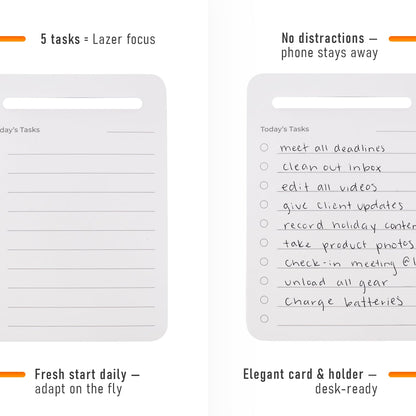 Mayurki Unstoppable Tasks – 31 Blank Daily To-Do Cards with Aluminum Desk Card Holder, Minimalist Office Productivity To-Do Cards, Modern Desk Gift for Teams, Managers & Students (Black)