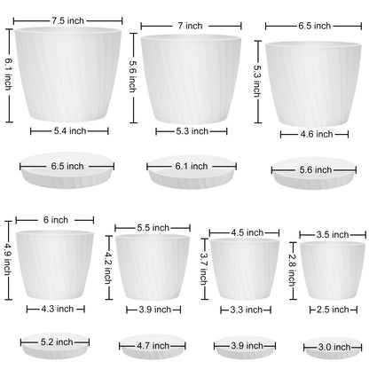 YNNICO 7 pcs Plant Pots with Drainage Holes and Saucers, Indoor Planters, Set of 7 (7.5, 7, 6.5, 6, 5.5, 4.5, 3.5 Inches), White