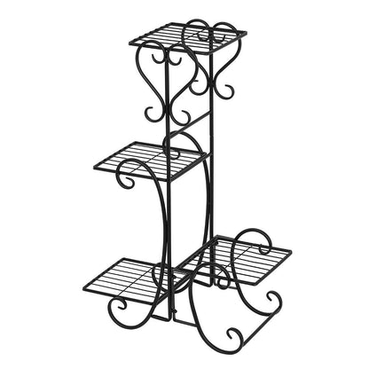 VINGLI Metal Plant Stand Flower Holder Racks Patio Stand Holder Outdoor Displaying Plants Flowers (Black- square) (30.9" H- 4 Tier)