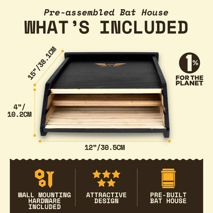 BIGBATBOX - Bat House for Outdoors - Clean Your Backyard from Mosquitoes - Wooden Bat House Kit - with Our Proven Bat Box Design, You are Almost Guaranteed to Attract Bats! WildYard